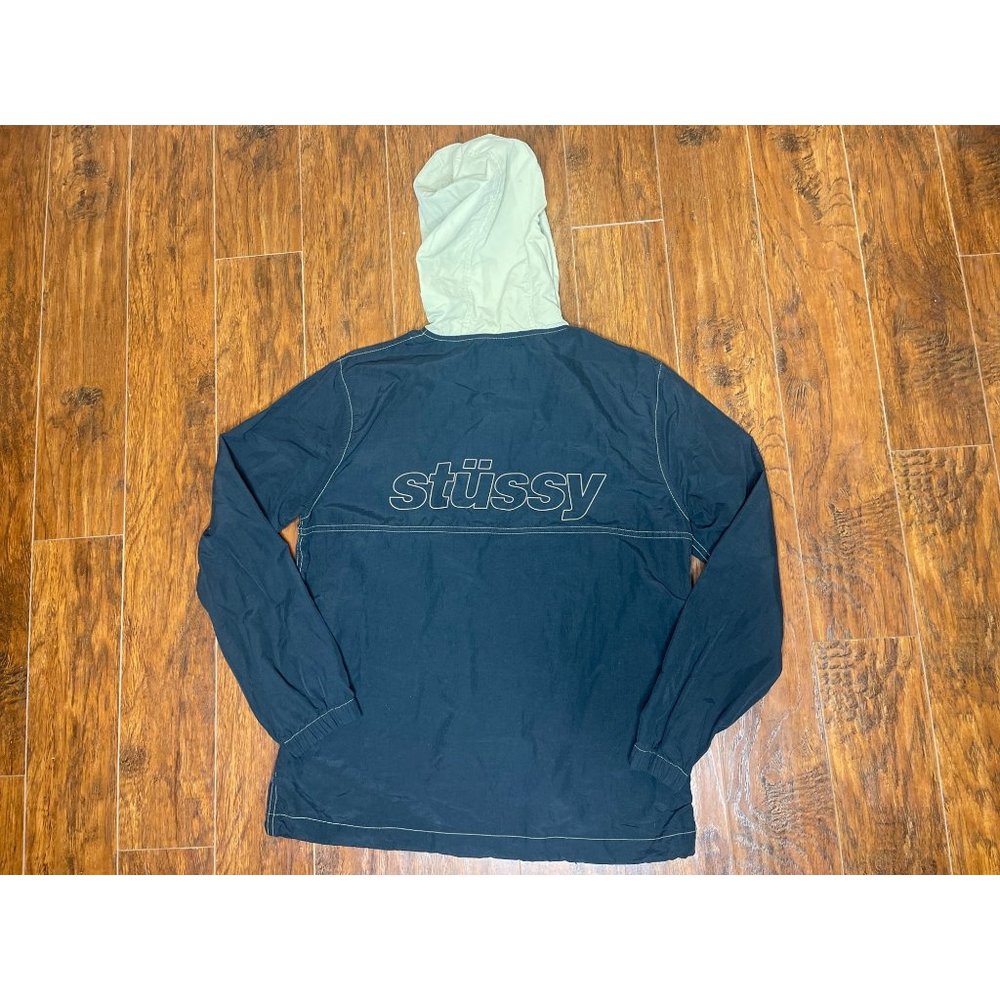 Stussy Lightweight Black / Tan Hooded Anorak Jacket Windbreaker Mens Size Small - Picture 7 of 9